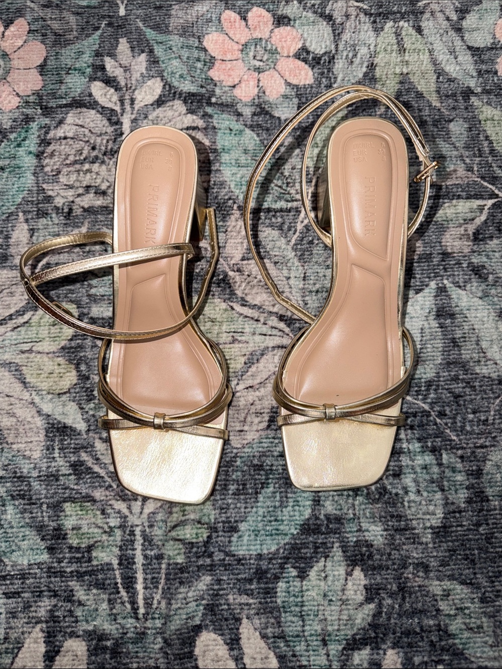 Primark Metallic Gold Strappy Square-Toe Heels